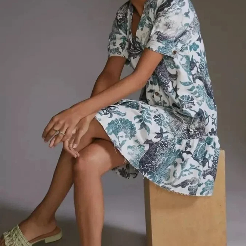 Pilcro by Anthropologie Puff Sleeve Dress/ with Frayed Hems XL - Picture 16 of 16